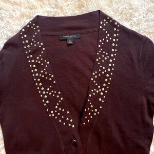 Banana Republic Burgundy Cardigan with Studded V-Neck